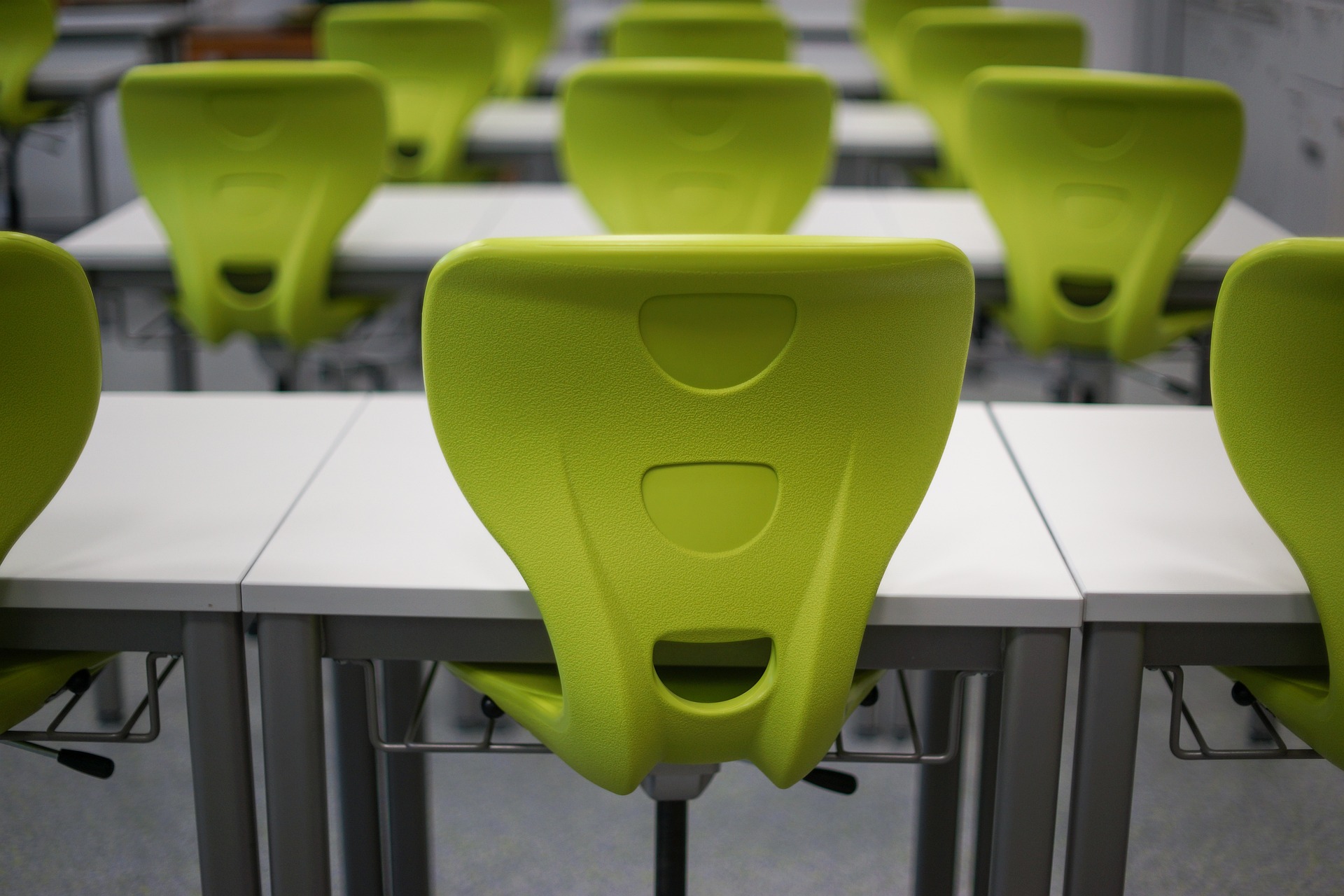 lime green chairs in classroom