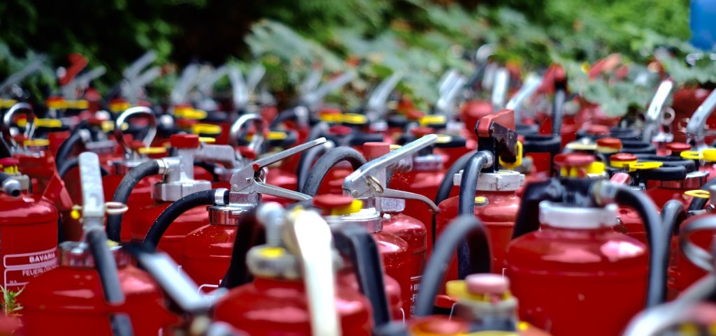 a lot of fire extinguishers