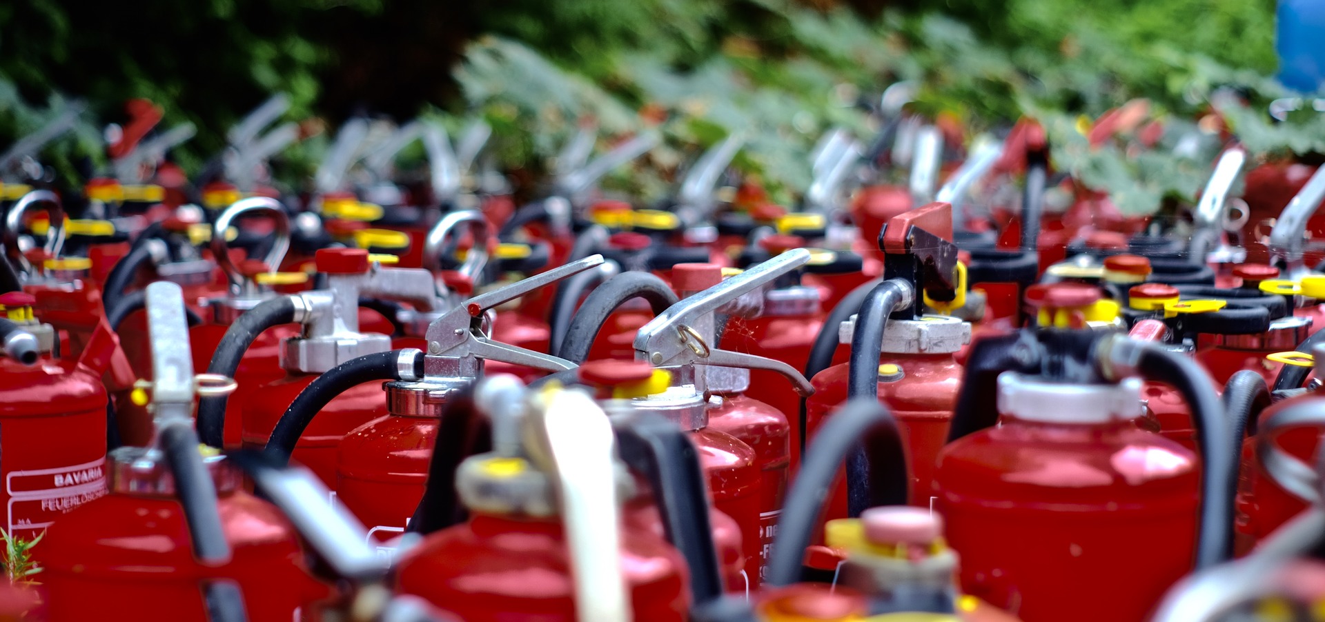 a lot of fire extinguishers